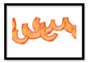 Watercolor seamless border with orange pumpkins isolated on white. Hand drawn pumpkins banner for seasonal packaging, wrapping paper, poster, fabric print, banner, scrapbook, postcards, fall design