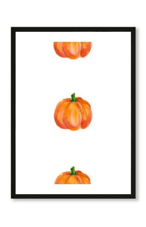Pumpkin. Watercolor seamless pattern with bright orange pumpkins isolated on white. For seasonal packaging, wrapping paper, poster, fabric print, banner, scrapbook, postcards, fall design, farm market