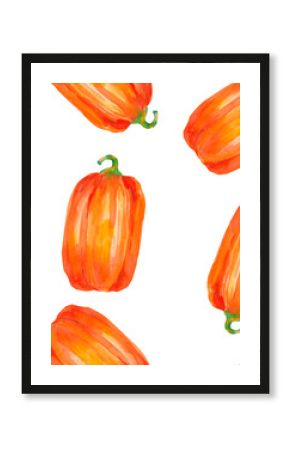 Pumpkin. Watercolor seamless pattern with bright orange pumpkins isolated on white. For seasonal packaging, wrapping paper, poster, fabric print, banner, scrapbook, postcards, fall design, farm market