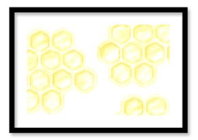 Golden honey comb frame border, hand drawn watercolor cell illustration isolated on white background. Can be used for cards, invitation and other printed products.