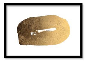 PNG Torn, ripped gold, bronze foil smear brush stroke blot lines oval. Grunge gold leaf texture stain isolated on transparent background.