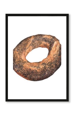 Watercolor illustration of toasted bagel with poppy seeds