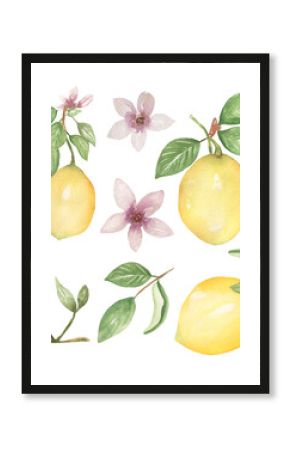 Tropical hand drawn Fruit Clipart, Watercolor Summer Food illustration, Exotic Citrus Fruit blossom, Lemon fruit clip art set, botanical poster, Kitchen Print, Wall Art