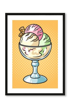 ice cream in creamer pinup pop art retro raster illustration. Comic book style imitation.