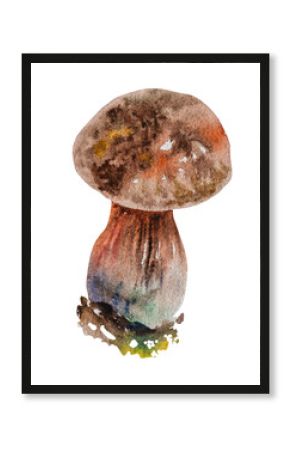 Watercolor illustration of different mushrooms, brown, yellow, orange. Hand-drawn watercolor illustration of mushrooms. For textile design, postcards, menus, for an autumn holiday.