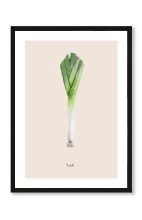 Handpainted watercolor poster with leek