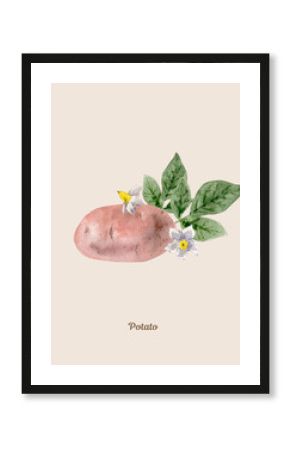 Handpainted watercolor poster with potato