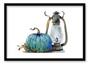 Watercolor pumpkin with a lamp