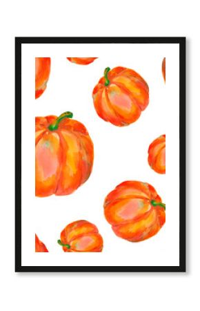 Pumpkin. Watercolor seamless pattern with bright orange pumpkins isolated on white. For seasonal packaging, wrapping paper, poster, fabric print, banner, scrapbook, postcards, fall design, farm market