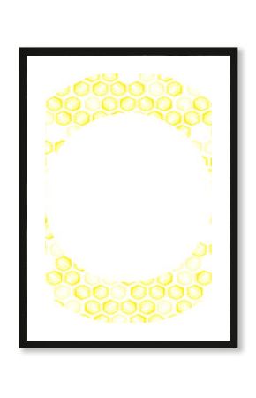 Golden honey comb wreath frame border, hand drawn watercolor cell illustration isolated on white background. Can be used for cards, invitation and other printed products.