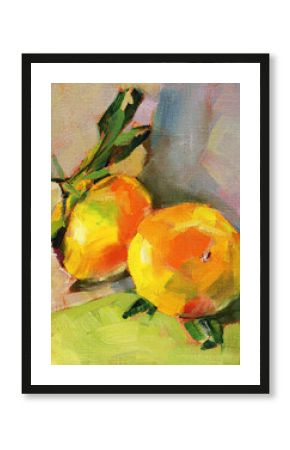 Still life with tangerines. Oil painting.