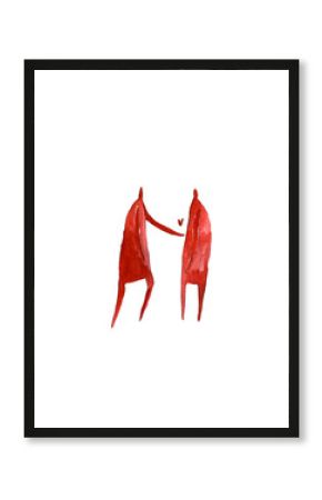 Hand paint watercolor stick figure illustration. Watercolor people. Man couple. Sexual minorities.