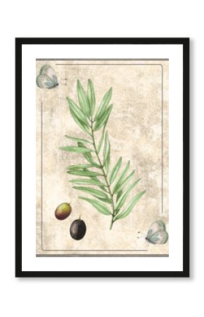 Hand Drawn Botanical Card of Olive