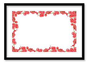 Watercolor illustration of rectangular summer berry frame with red currants. Botanical fruit border in rustic vintage style for food packaging, labels, invitations, cards, posters and seasonal design.