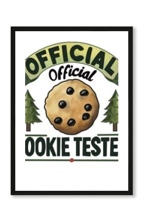 Иллюстрация без Festive and whimsical Christmas-themed design featuring a chocolate chip cookiewith "Official Cookie Tester" text. Ideal for holiday merchandise, cards, or apparel celebrating the fun 