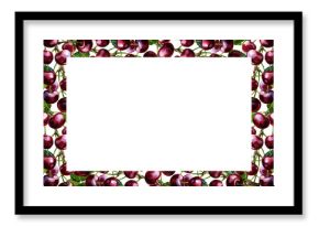 A frame with cherry fruits. Handmade watercolor illustration. Botanical painting. Isolated. Great for labels and packaging, for postcards and posters, for menus and cooking recipes.