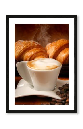 Buon risveglio con cappuccino e brioches calde