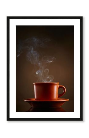 Cup of coffee with smoke over dark background