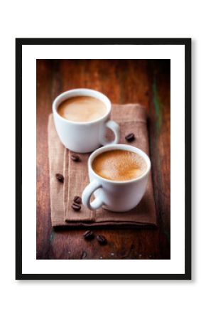 Two cups of espresso on brown napkin