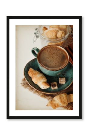 Coffee and croissants in a vintage style