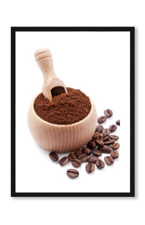 ground coffee and coffee beans