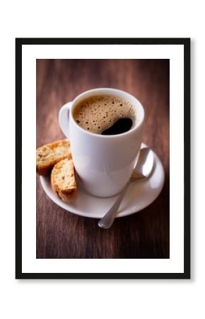 Cup of delicious coffee and cantuccini