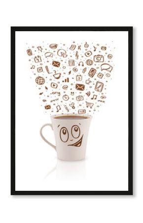 Coffee-mug with hand drawn media icons