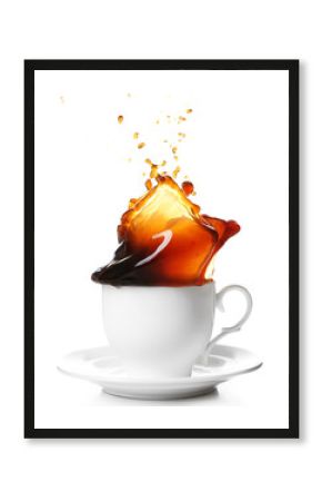 Cup of coffee with splashes, isolated on white