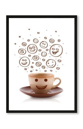 Coffee-cup with brown hand drawn happy smiley faces