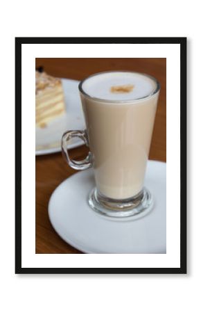 hot coffee on wood table