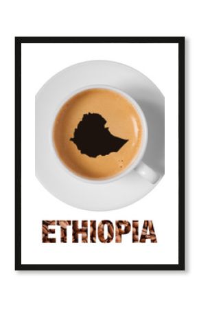 Ethiopia map drawing art on coffee foam in cup