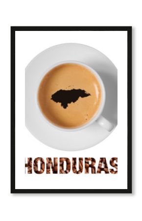 Honduras map drawing art on coffee foam in cup