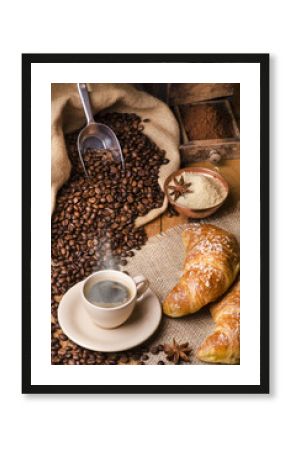 tazzina di caffè con cornetto still life