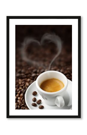 coffee cup on coffee beans