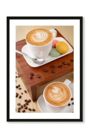 Coffee and pastries on old wooden table