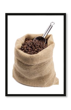 Kaffeebohnen im Kaffeesack Jutesack isoliert