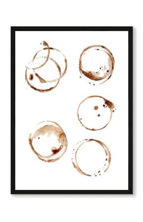 Coffee stains on white background, closeup