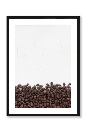 coffee beans on grain white wood background