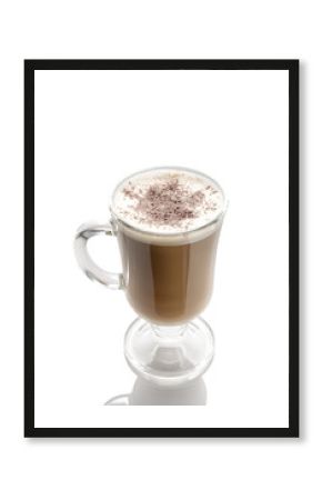 Capuccino in glass cup isolated on white. Path included