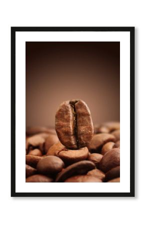 Macro of coffee bean on brown background