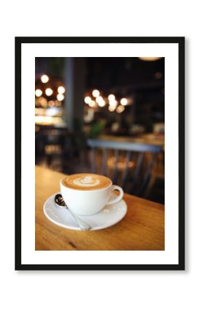 cappuccino coffee on wood background