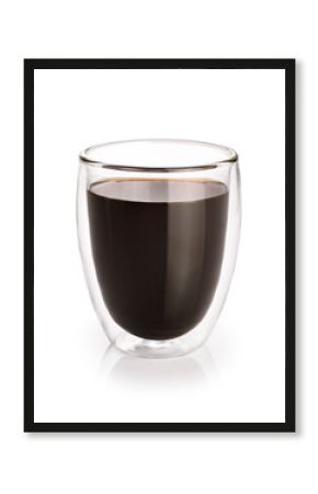 Hot coffee in a glass with double walls isolated on a white background.