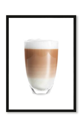 Glass with latte macchiato on white background