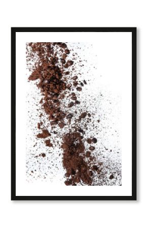 Coffee powder and coffee beans splash or explosion flying in the air