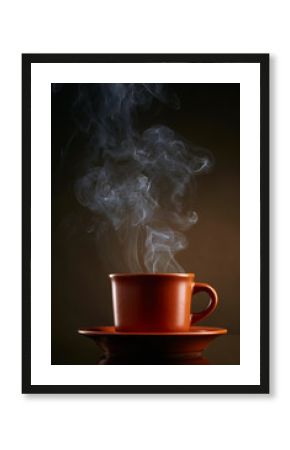 Cup of coffee with smoke over dark background