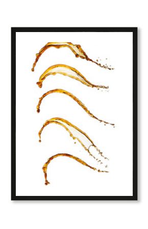 Brown liquid splashes collection represented cola or coffee