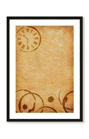 Coffee Stains & Clock Vellum Parchment Background