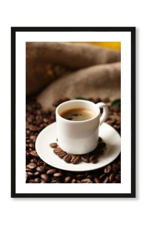 Cup of coffee on wooden table