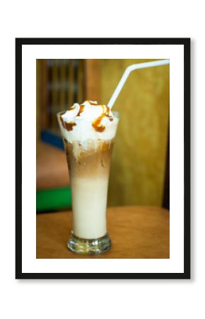 cold creamy coffee in hight glass