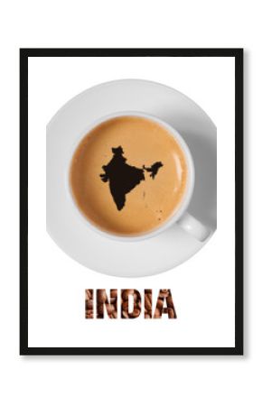 India map drawing art on coffee foam in cup